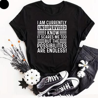 Im Currently Unsupervised Ladies T Shirt Funny Printed Rude Joke Novelty Design