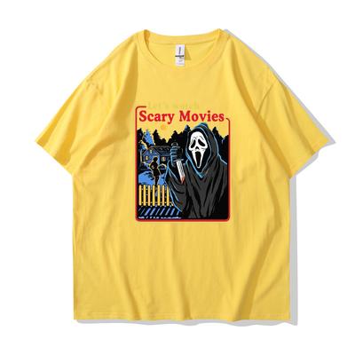 Vintage Lets Watch Scary Movies Screams Horror T-Shirt Men Crewneck 100% Cotton T Shirts Short Sleeve Tee Shirt Classic Clothes