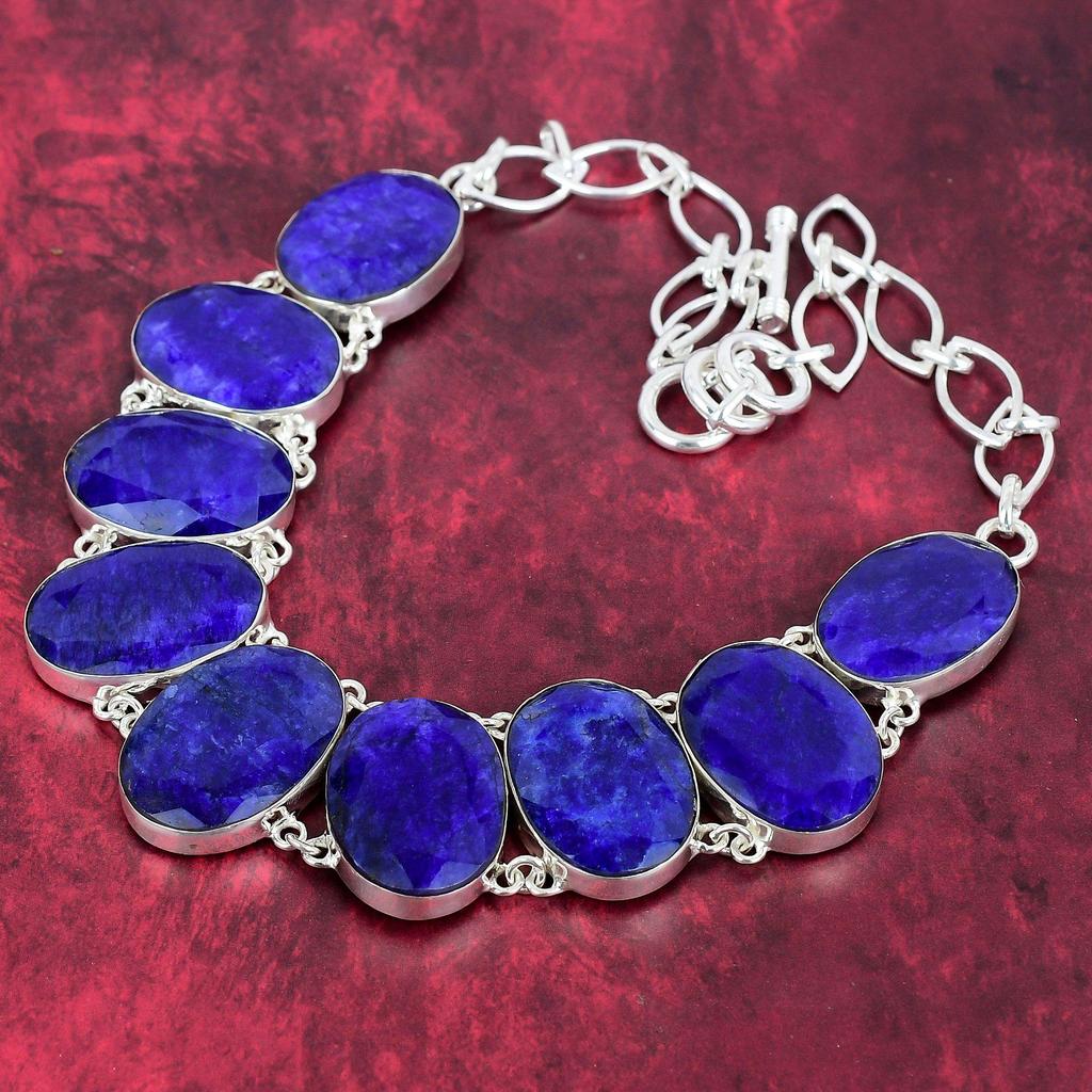 Burmese Blue Sapphire 925 Solid Sterling Silver Necklace Brand New Jewelry, Adjustable Chain Necklace Gemstone Handmade Jewelry