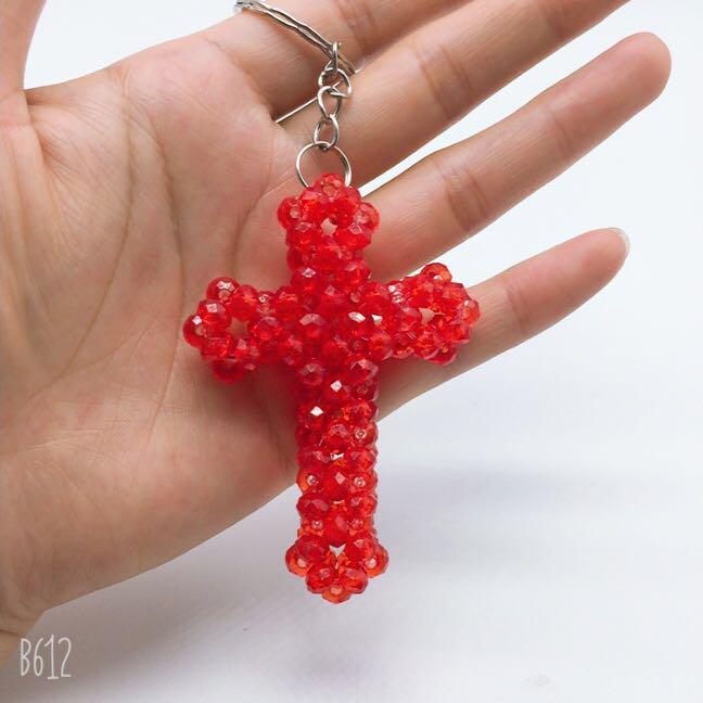 Handmade Acrylic Beaded Cross Keychain Charm