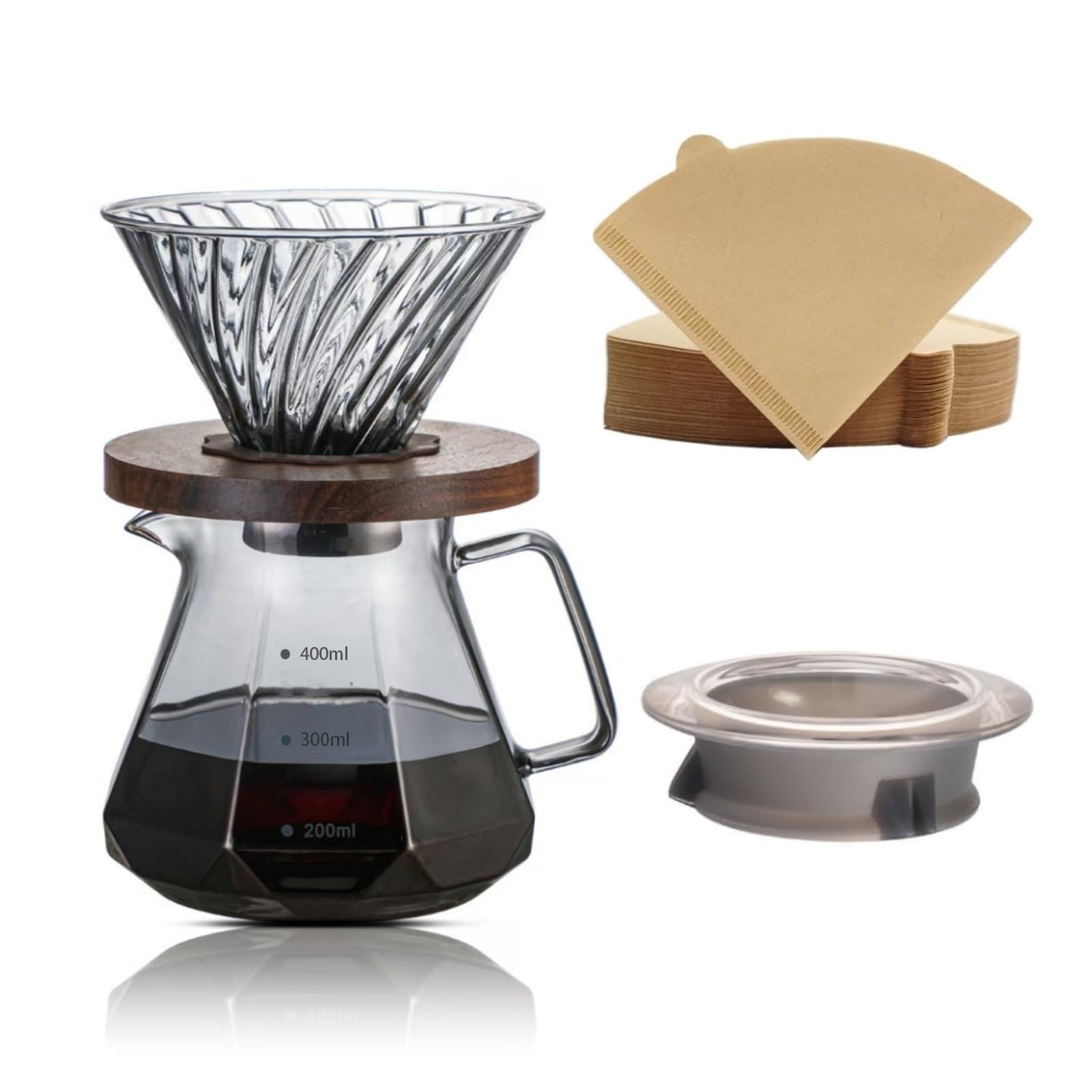 

Набор кофейных пуроверов OULOVECO с 40 стеклянным кофейником, деревянной ручкой для капельного заваривания, объемом 400 мл, с микроволновой печью, идеально подходит для кофе и домашнего использования, фильтры,