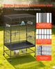 Bird Cage, 800 x 520 x 1320mm, Flat Top, Wrought Iron Bird Flight Cage with Perches, Slide-Out Tray and Plastic Feeders, Casters, for Parrot, Blue