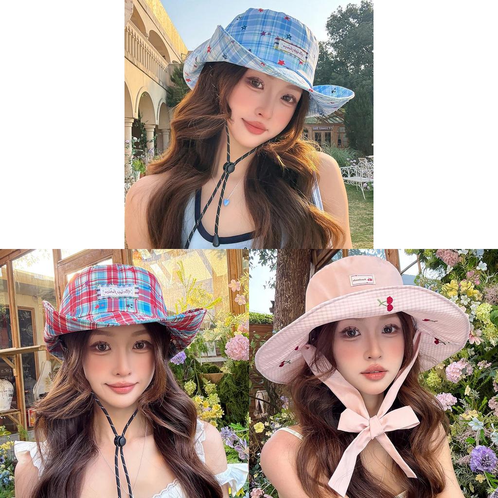 Starry Embroidered Fisherman Cap With Large Brim For Casual Sun Shield