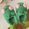 Fashion Lovely Frog Fluffy Slippers for Women 2025 Winter Anti Slip Warm Plush Home Slipper Lady Thick Platform Household Cotton Shoes