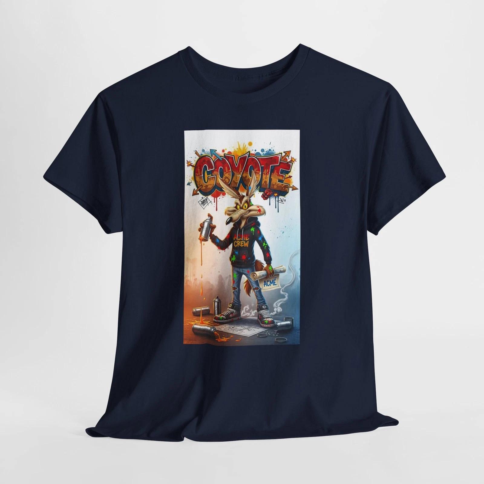 Graffiti Coyote Tee | Urban Street Art Cartoon T-Shirt 4XL