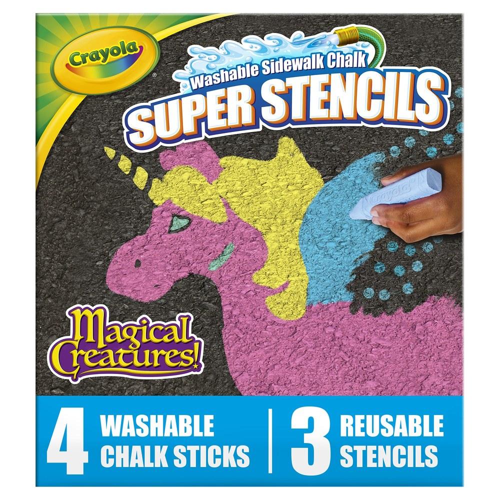 Crayola Jumbo Water-Removable Chalk Set 4 Colors 3 Stencil Sheets Outdoor Use 031001