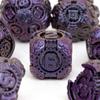 7-teiliges violett-schwarzes Zahnrad-Metallwürfel-Set aus solidem polyedrischem Metall, geeignet für Rollenspiele, RPG-Brettspiele, Kartenspiele
