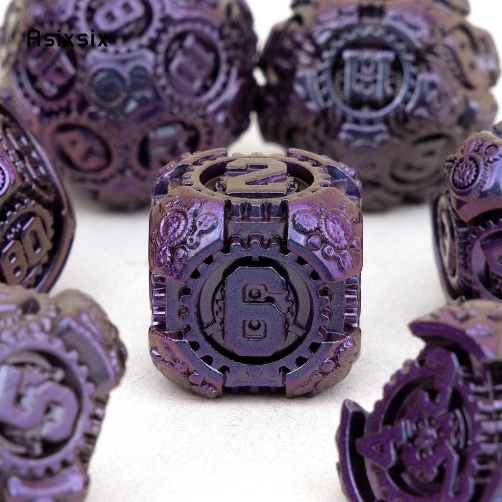 7-teiliges violett-schwarzes Zahnrad-Metallwürfel-Set aus solidem polyedrischem Metall, geeignet für Rollenspiele, RPG-Brettspiele, Kartenspiele