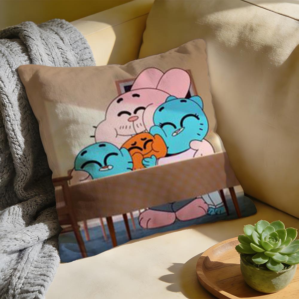 Cushion Cover Washed Linen Soft Breathable Decorative Case For Sofa Home Cartoon GGumball DDarwin Pillow cover
