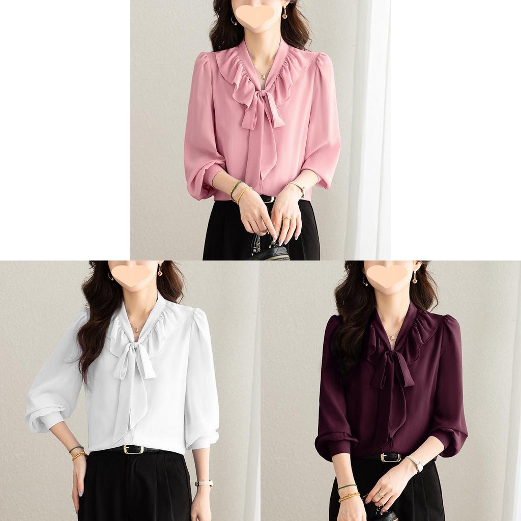 Elegant Womens Chiffon Shirt With Fabric For Spring Office Wear