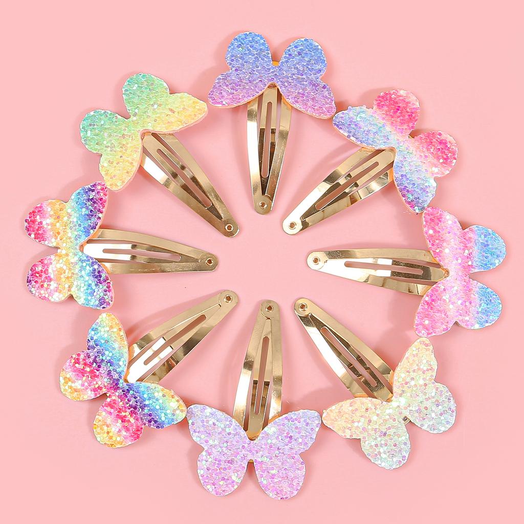8pcs Cute Butterfly Hair Clips for Girls Rainbow Flower Barrettes Clips Alloy Snap Hair Clip Hairpins Kids Hair Accessories