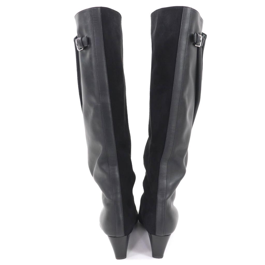 Great HERMES Knee-high boots Ilona black leather Women 36 232007Z Used