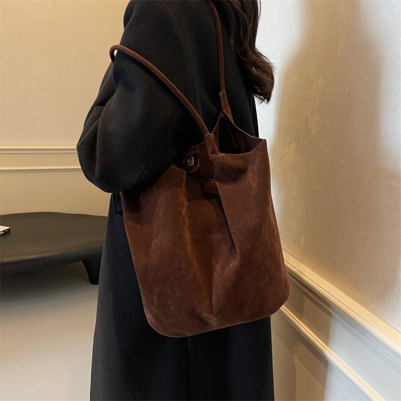 Yogodlns Wildleder Nähgarn Retro Damen Schultertaschen Lässig Vielseitig Unifarben Hohe Kapazität Handtasche Tote