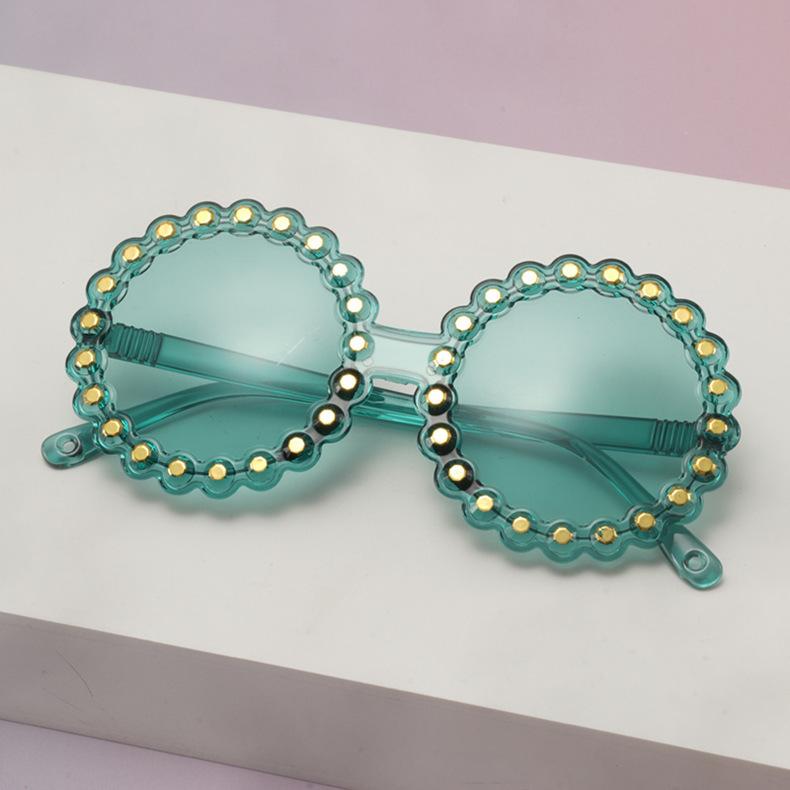 Kids Pearl Scallop Round Sunglasses Colorful Transparent Frame UV Protection Cute Shades For Girls Party KJ183