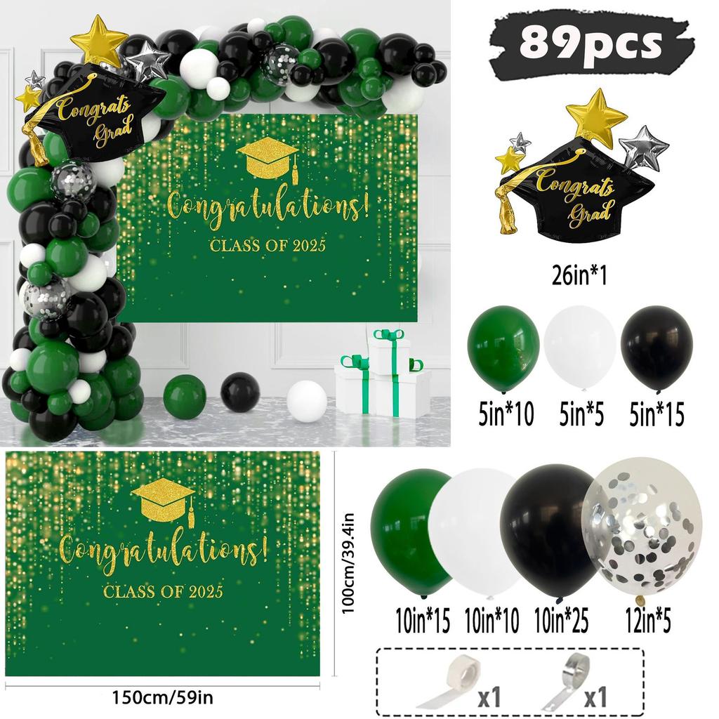 Bakgrundsduk för examenssäsong Svart Guld Tema Med Ballongset Skolgårdsfest Festival Ceremoni