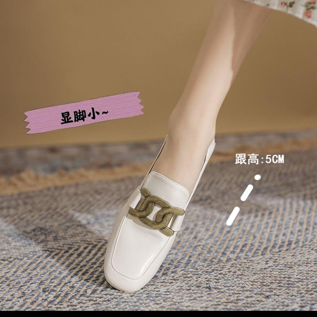 British style small leather shoes women's two wear versatile square head loafers 2025 spring and autumn new thick heel fashion one pedal
