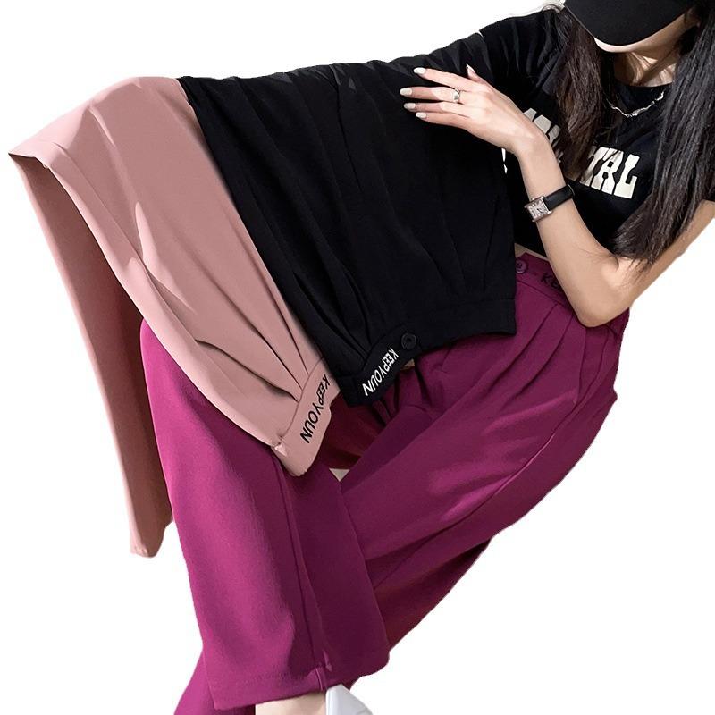 Spring and Summer Women's New High-end Wide Leg Pants Embroidered High Waisted Hanging Casual Straight Leg Pants