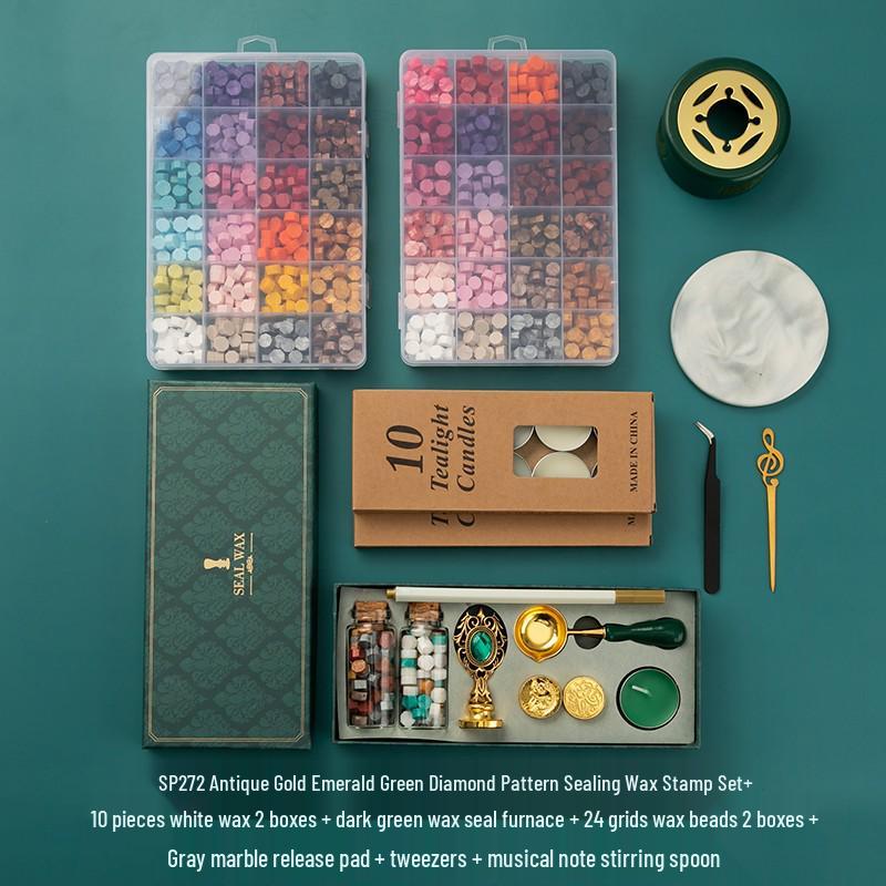 Creative Retro Wax Sealing Stamp Set - Includes Stamp, Wax Granules, and Fire Paint for Envelopes & Gifts.