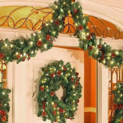 Christmas LED Rattan Garland Decorative Green Christmas Garland Artificial Xmas Tree Rattan Banner Decoration Wreath Ornaments