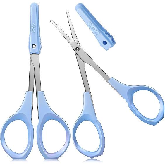 

2 Pack Small Scissors 4 Inch Curved Eyebrow Beauty Stainless Steel Trimming Scissors for Eyelash Facial Nose Hair(Blue) синій