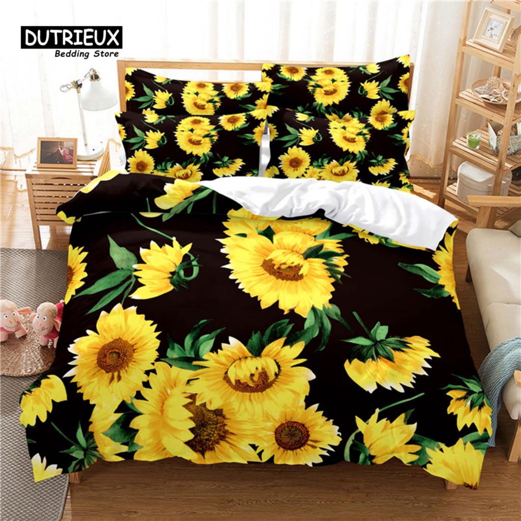 

Beautiful Flower Bedding Set, 3Pcs Duvet Cover Set, Soft Comfortable Breathable Duvet Cover, For Bedroom Guest Room Decor EU single(135x200cm)
