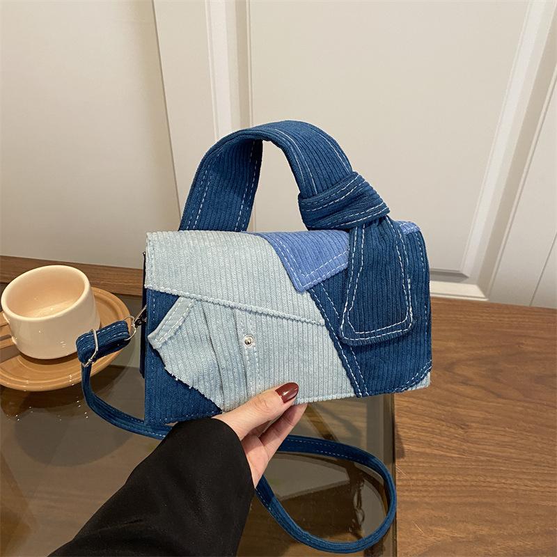 Denim Splicing Small Bag 2025 New Korean Version Fashion Niche Handbag Women's Versatile Messenger Small Square Bag