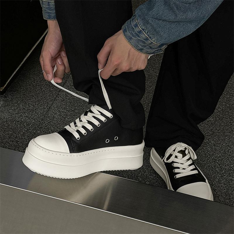 Fashion Fashion Men Thick-Soled Lace-Up Casual Shoe Black And White Spliced Height-Increasing Shoe Comfortable And Versatile Board Shoes