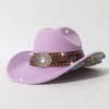 Autumn and winter men's and women's rolled-edge cowboy hat with heavy-duty belt decoration and patches