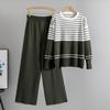 Plus Size Women's Spring New Striped Knit Sweater Loose Casual Fashion Two Piece Set