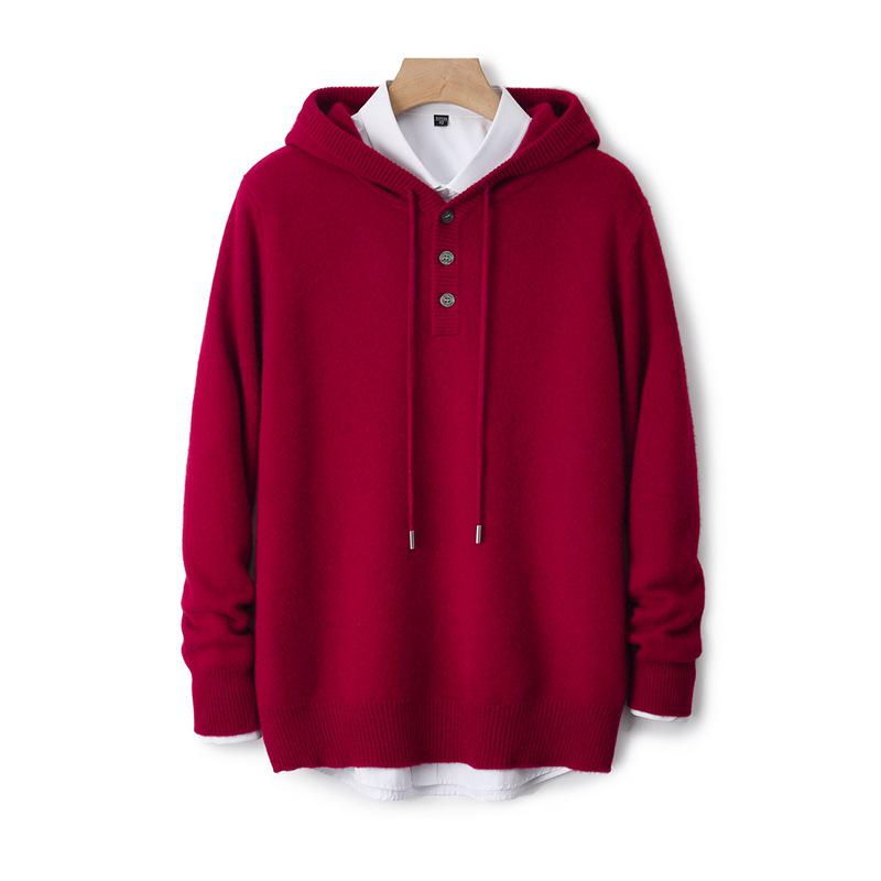 Men's Thick Warm Knit Wool Hoodie - Casual Loose-Fit Sweater for Autumn & Winter