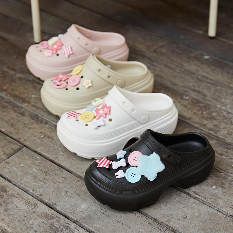Cute Girl Heart Star Hole Shoes Women's Summer Non-slip Thick-soled Heightening Beach Shoes Bag Head Cool Slippers