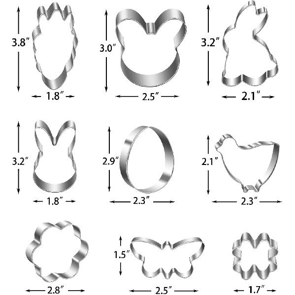 Easter Cookie Cutters Set - Bunny, Egg, Bunny Face, Rabbit, Butterfly, Flower, Chick, Carrot, Four Leaf Clover - 9PCS Easter Cookie Cutters - Large
