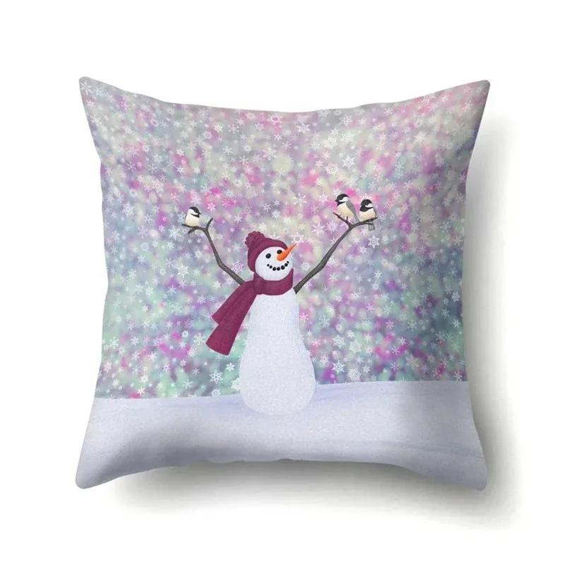 Christmas Snowman Printed Sofa Decorative Cushion Cover Pillow Pillowcase Polyester Throw Pillow Home Decor Pillowcover