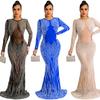 Rhinestone Mesh See-through Long Sleeve Nightclub Dress
