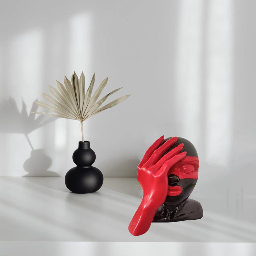 Modern Black Woman With Red Hands Statue Abstract Decoration Resin Ornaments