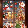 Winter Seasonal Room Decor 6Pcs Christmas Window Cling, Santa Snowman Penguin Reindeer Static Glass Cute Cartoon Adhesives Decals for Storefront,