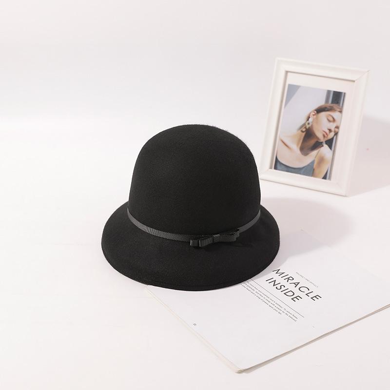 New Woolen Bucket Hat for Women's Autumn and Winter High-end Sense Xiaoxiang Dome Retro Temperament Celebrity Top Hat
