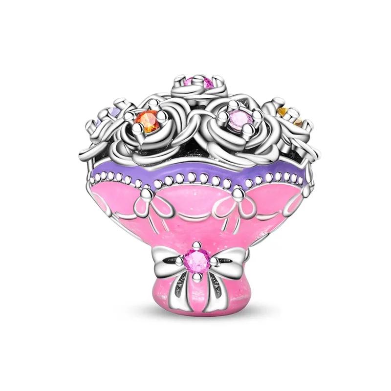 New In Original Pink Charms Copper Bow Charms Butterfly Flower Beads Fit Necklaces Bracelets For Women Diy Fine Jewelry Gift