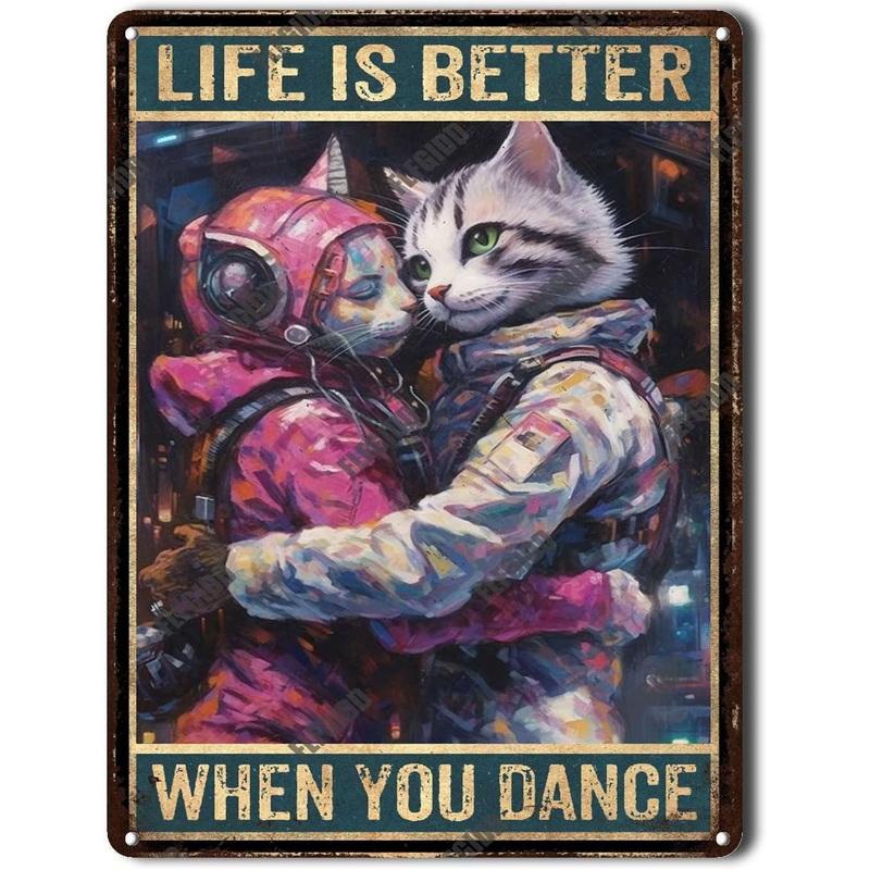 Hisun Tin Sign Vintage Funny Cat Coffee Themed Metal Tin Sign Retro Cute Kitten Wall Art Decor for Home Kitchen Cafe Bar Rustic Iron Painting P