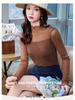 Damen Lurex Mesh Spitzenbluse - Herbst 2025 Langarm Halbochgeschlossenes Oberteil