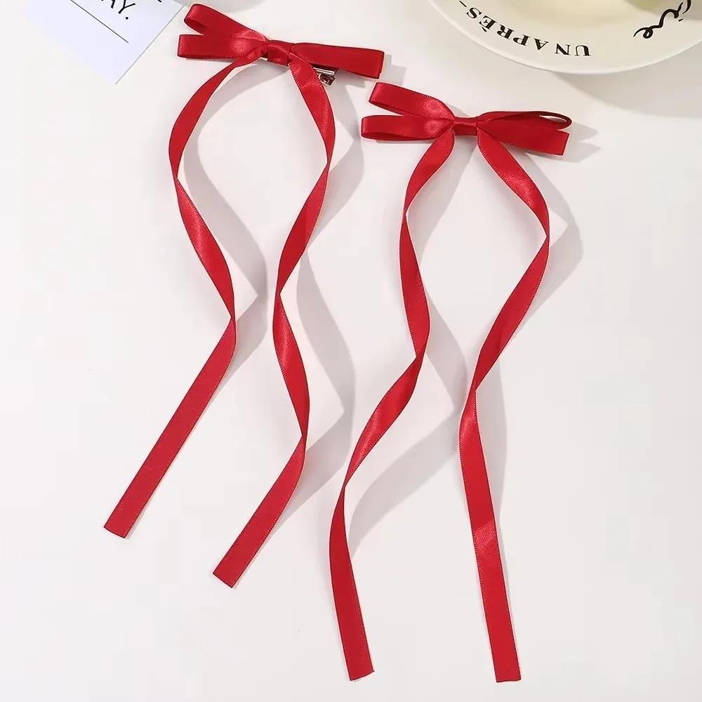 2pcs Long Tassel Ribbon Hairpin Cute Candy Bow Clip for Women Girls Party Gifts Headwear Side Clips Hair Accessories
