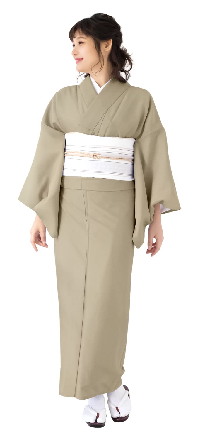 

Washable Solid Crepe [KYOETSU] Kimono, Sleeve, Color, Fabric, Women s (M, Brown)