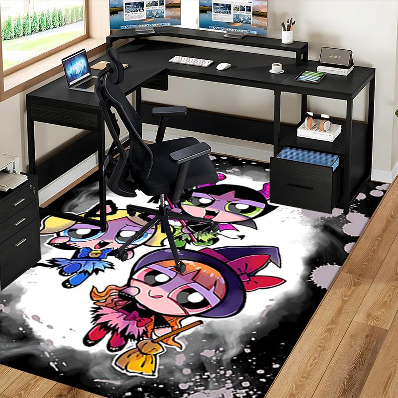 1pc Powerpuff Girls Devil Theme Chair Mat - Anime Cartoon Design, Non-Slip Carpet for Office Use, Suitable for Home Decor, Living Room, Bedroom, Game