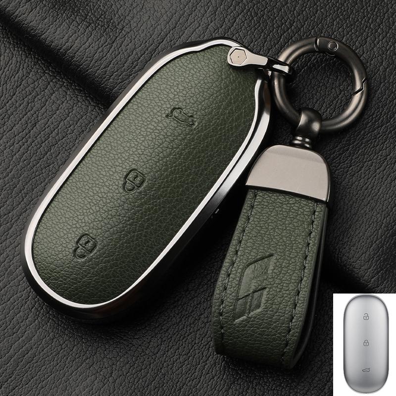 For Lixiang L9 L7 L8 L6 Key Fob Cover Leather Car Case Aluminum Buckle Alloy Keychain Accessories G4B7 Li Auto Inc