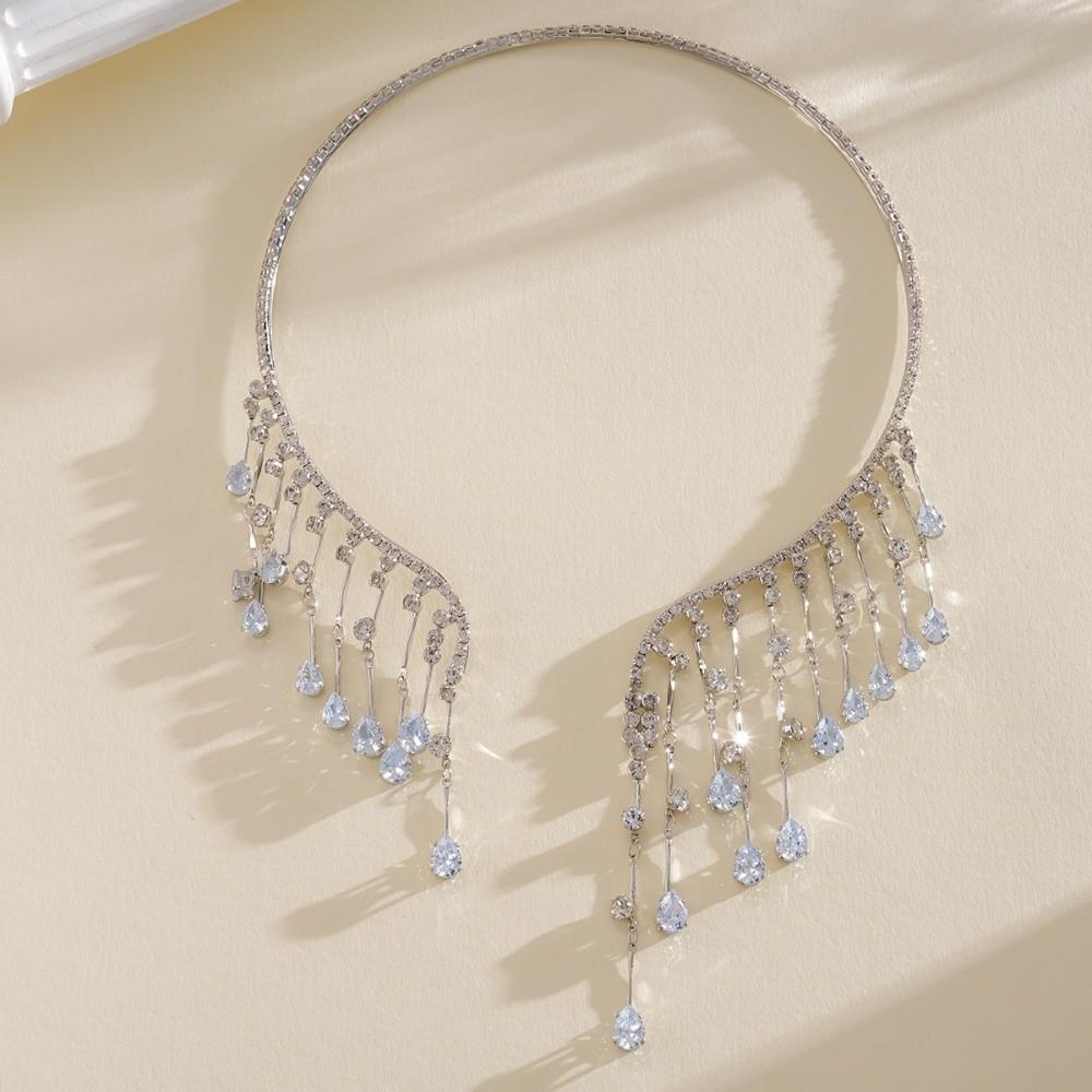 Shining Bridal Tassel Necklaces Crystal Neck Chain Choker Water Drop Rhinestone Jewelry Women