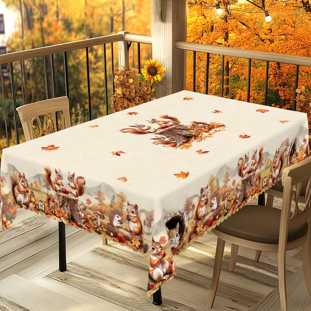 1 Stück Herbst Runde und Rechteckige Tischdecken, Erhältlich in verschiedenen Größen, Niedliches Eichhörnchen, Ahornblatt-Druckmuster Tischdecken, Thanksgiving Part