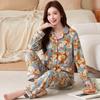 Fashion sweet printed pajamas women's spring and autumn imitation cotton long-sleeved loungewear large size comfortable mother suit