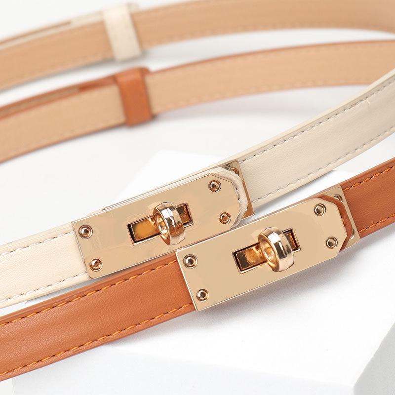 High-End Adjustable Women's Leather Skinny Belt for Dresses and Sweaters
