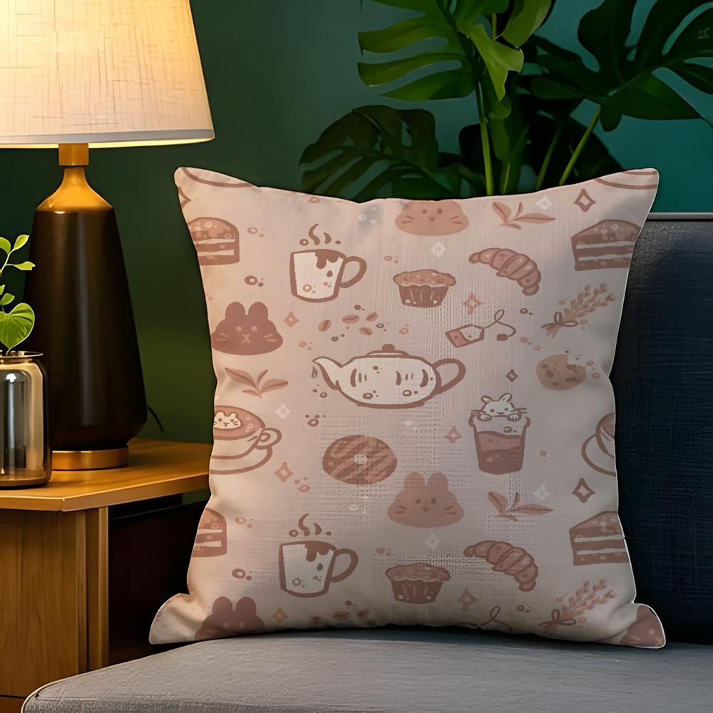 Cute Animal Floral Decorations 1 Pillow Case Natural Linen Pillow Case Double-Sided Decor Sofa Pillowcase Home Decor