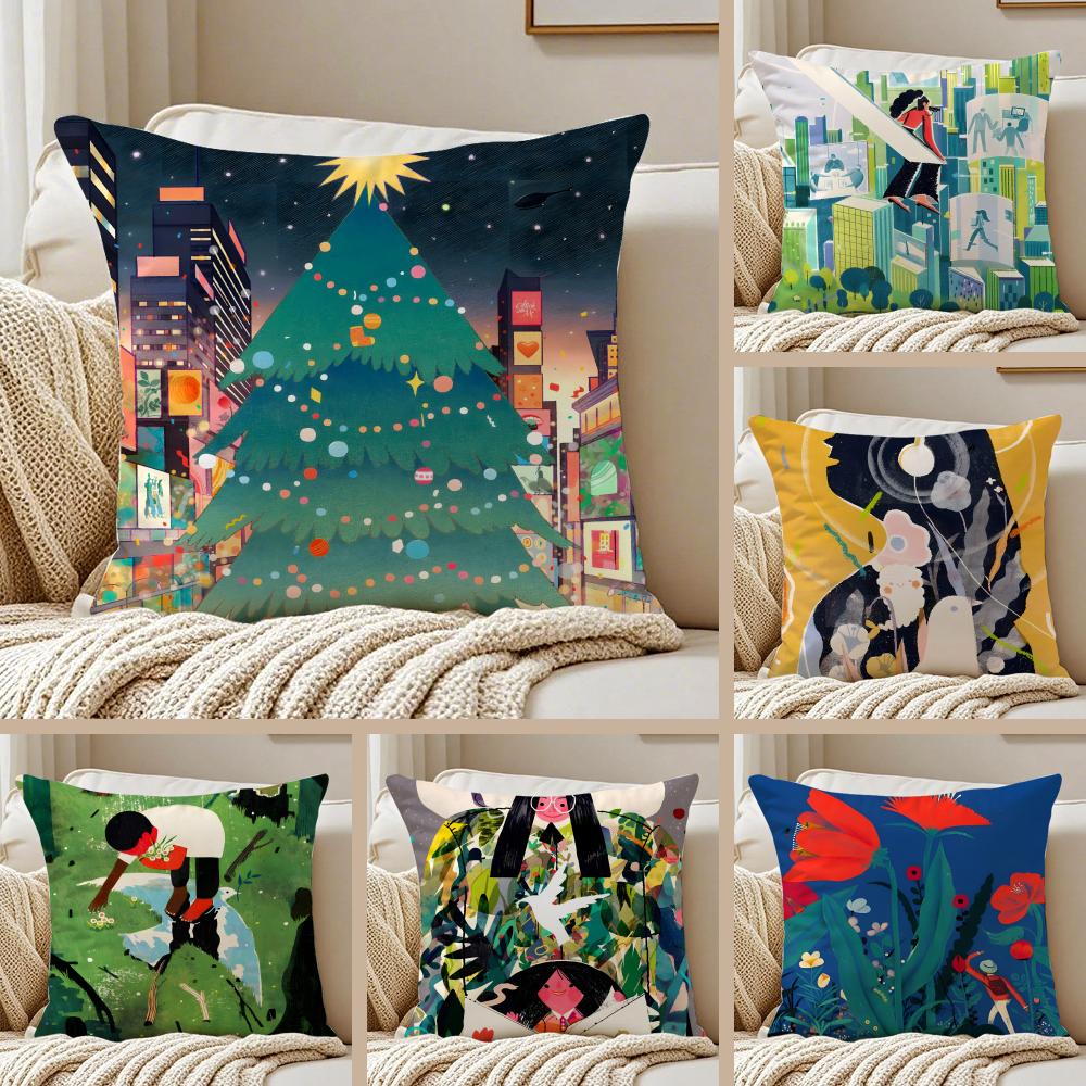 art LLisk Feng Cushion Cover Pillowcase Antidustmite Invisible Zipper Short Plush Sofa Cushion